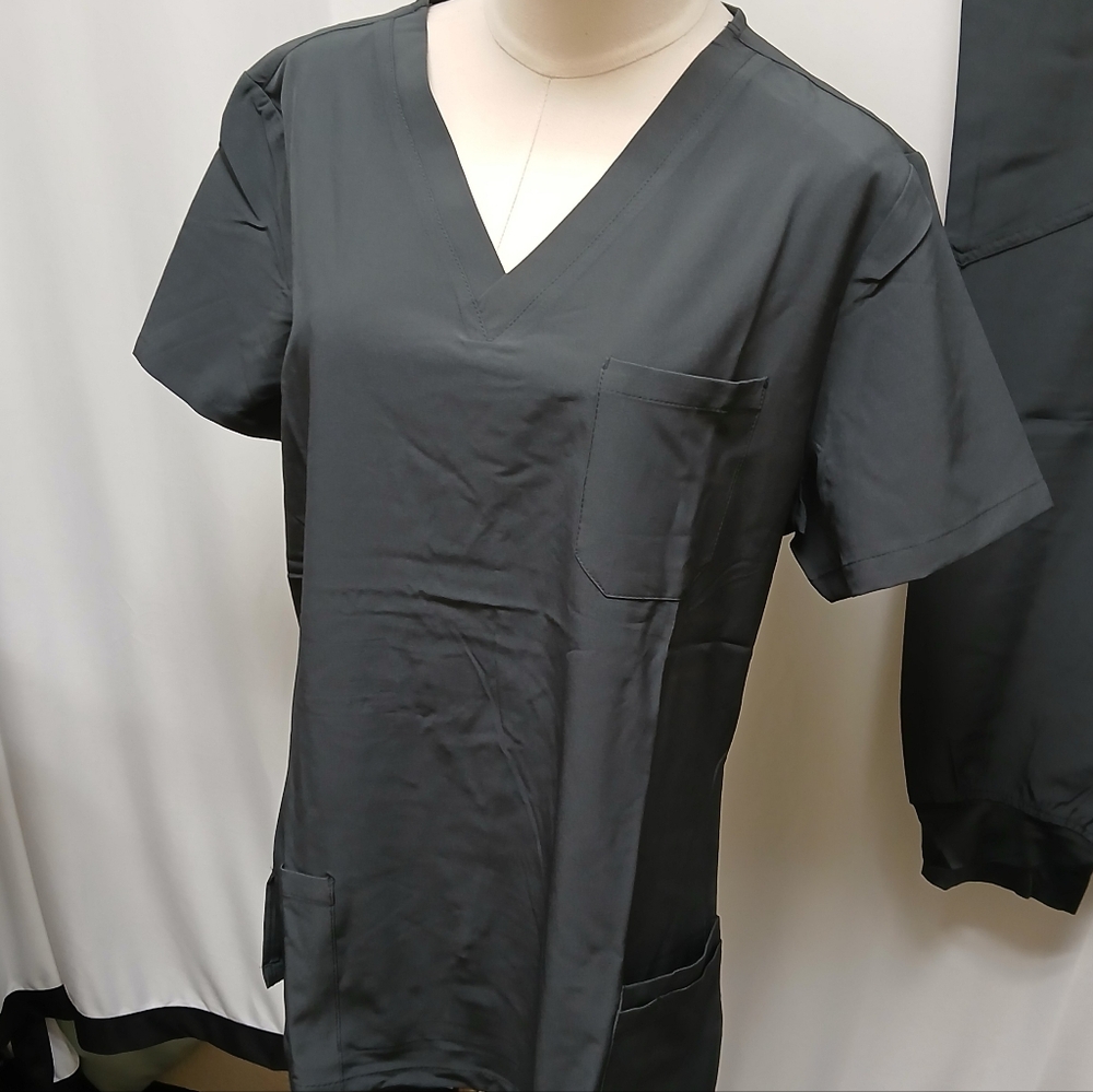 Gray V-Neck Scrub Top